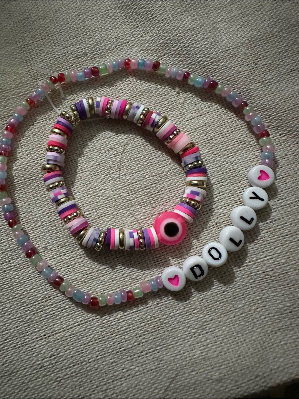 Dolly Parton Pink & Multicolor Beaded Bracelet + Name Bead Necklace